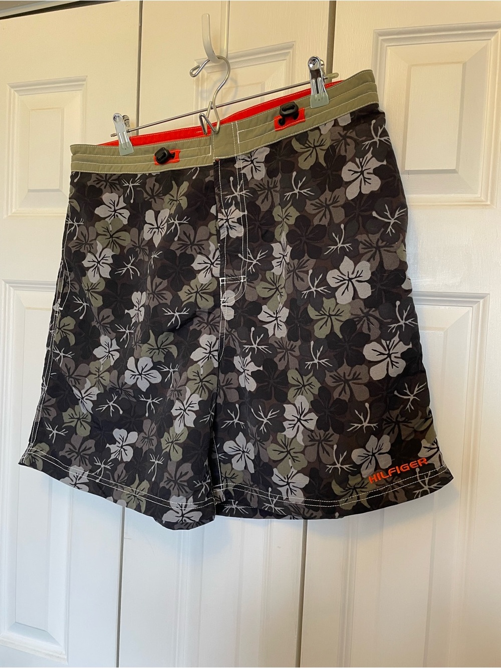 Tommy Hilfiger Olive & Black Floral Hybrid Shorts with Orange Logo